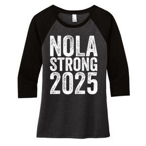 Nola Strong 2025 Red New Orleans Support Women's Tri-Blend 3/4-Sleeve Raglan Shirt