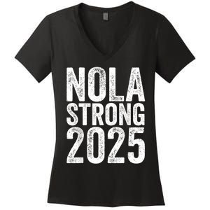 Nola Strong 2025 Red New Orleans Support Women's V-Neck T-Shirt