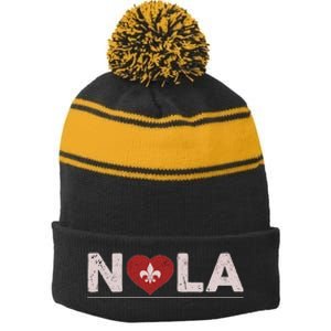 Nola Strong 2025 New Orleans Support Stripe Pom Pom Beanie