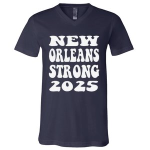 Nola Strong 2025 Never Forget New Orleans Funny Reto Groovy V-Neck T-Shirt