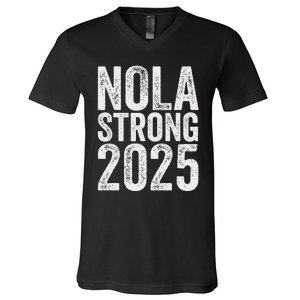 Nola Strong 2025 Red New Orleans Support V-Neck T-Shirt