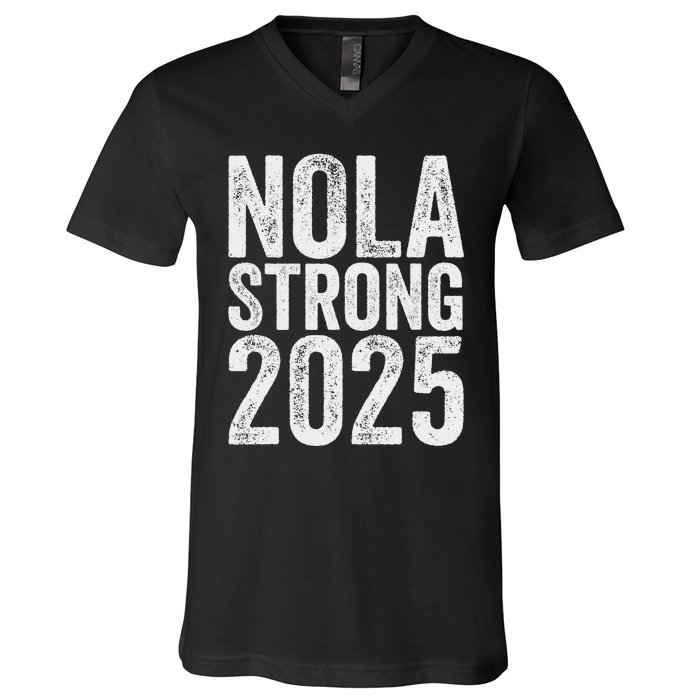 Nola Strong 2025 Red New Orleans Support V-Neck T-Shirt