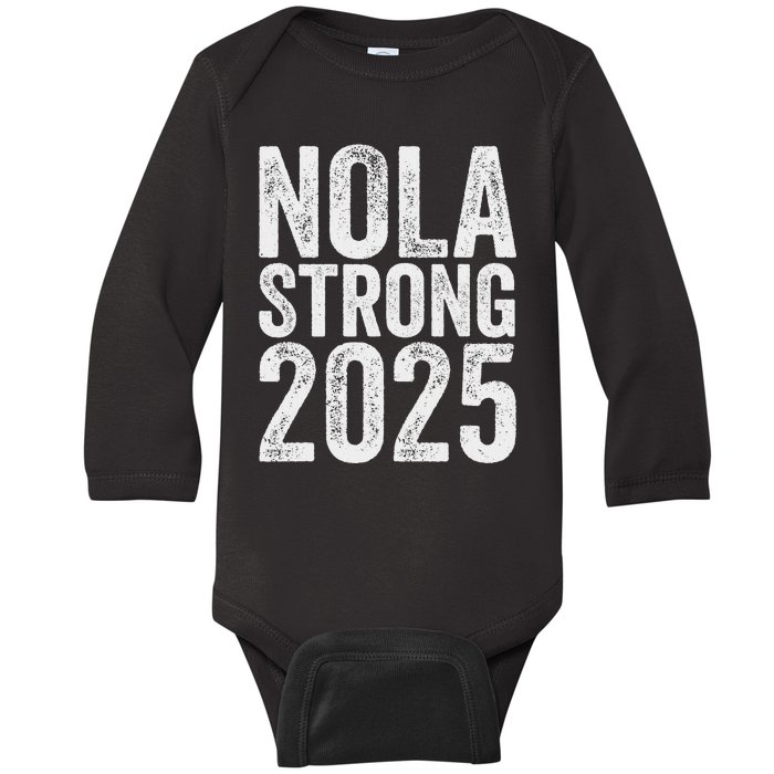 Nola Strong 2025 Red New Orleans Support Baby Long Sleeve Bodysuit