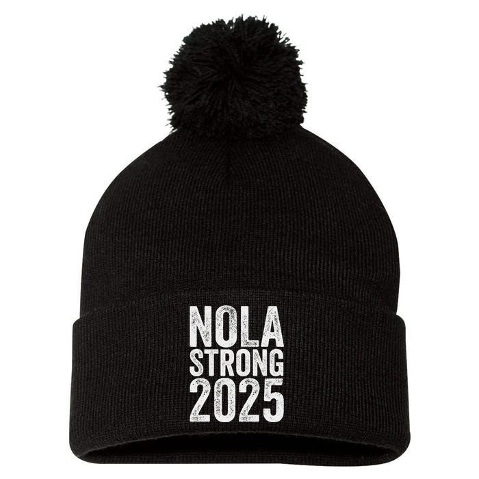 Nola Strong 2025 Red New Orleans Support Pom Pom 12in Knit Beanie