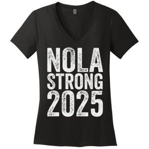 Nola Strong 2025 Red New Orleans Support Women's V-Neck T-Shirt