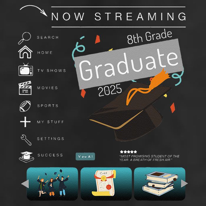 Now Streaming 8th Grade Graduation 2025 Funny Graduate Quote .Png 7 Panel Mesh Trucker Snapback Hat