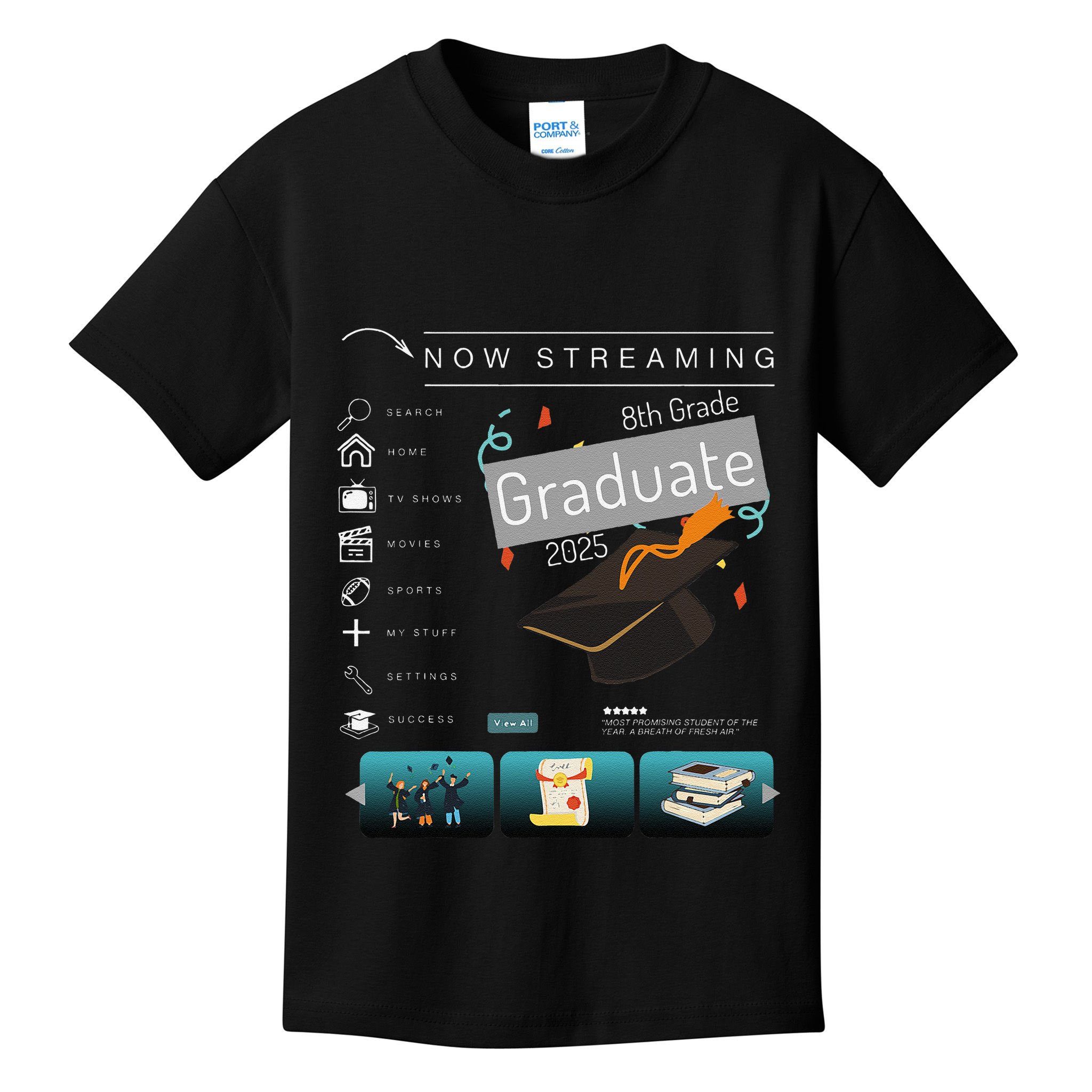 Now Streaming 8th Grade Graduation 2025 Funny Graduate Quote .Png Kids T-Shirt
