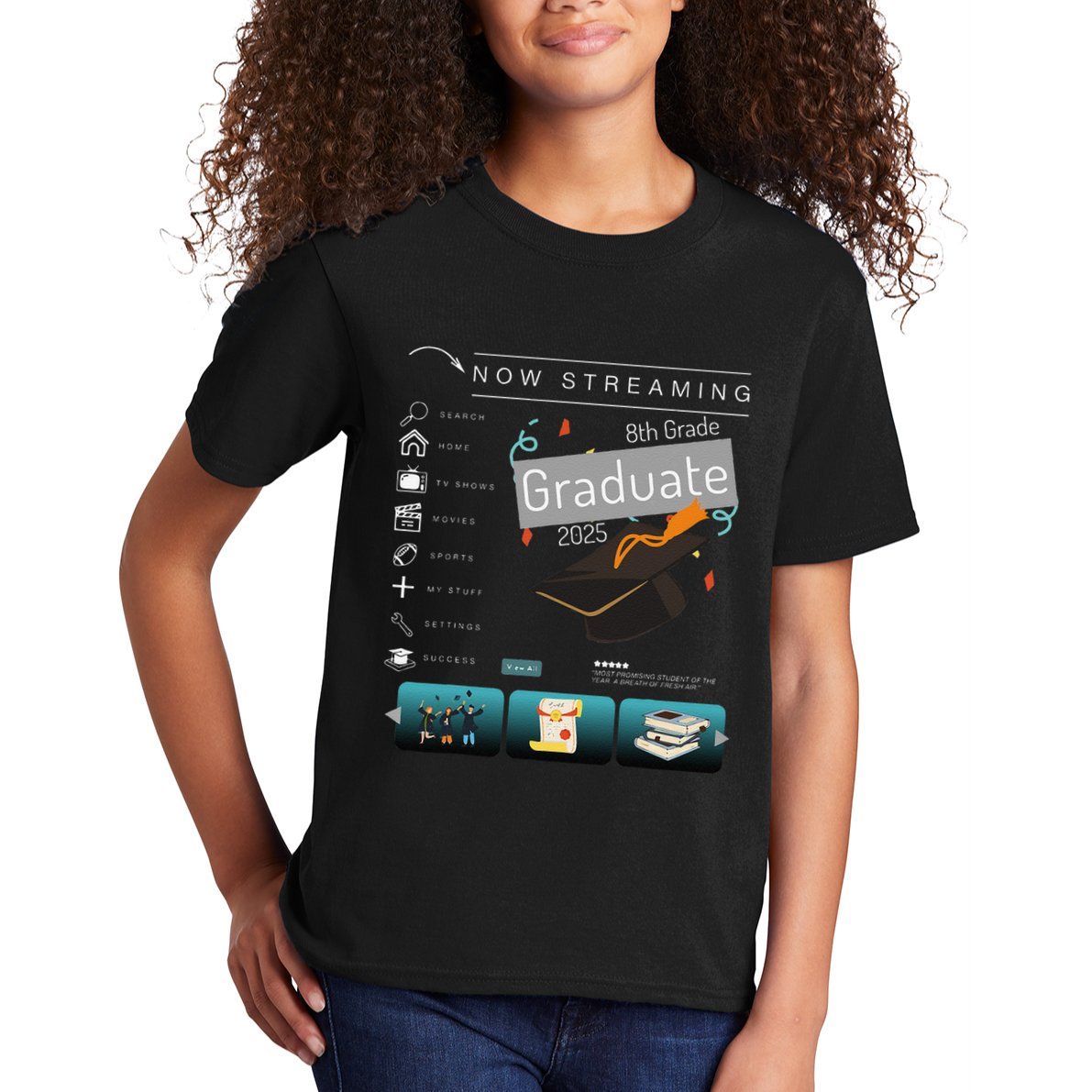 Now Streaming 8th Grade Graduation 2025 Funny Graduate Quote .Png Kids T-Shirt