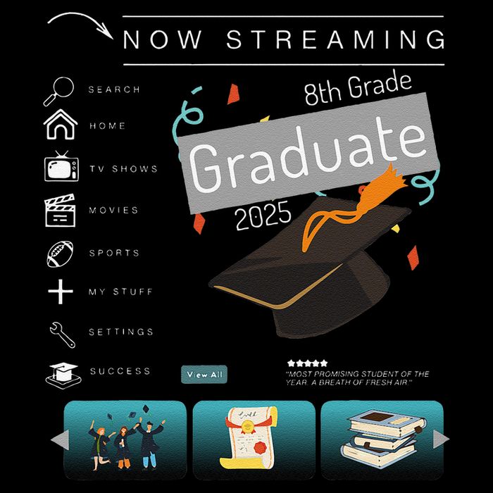 Now Streaming 8th Grade Graduation 2025 Funny Graduate Quote .Png Kids T-Shirt