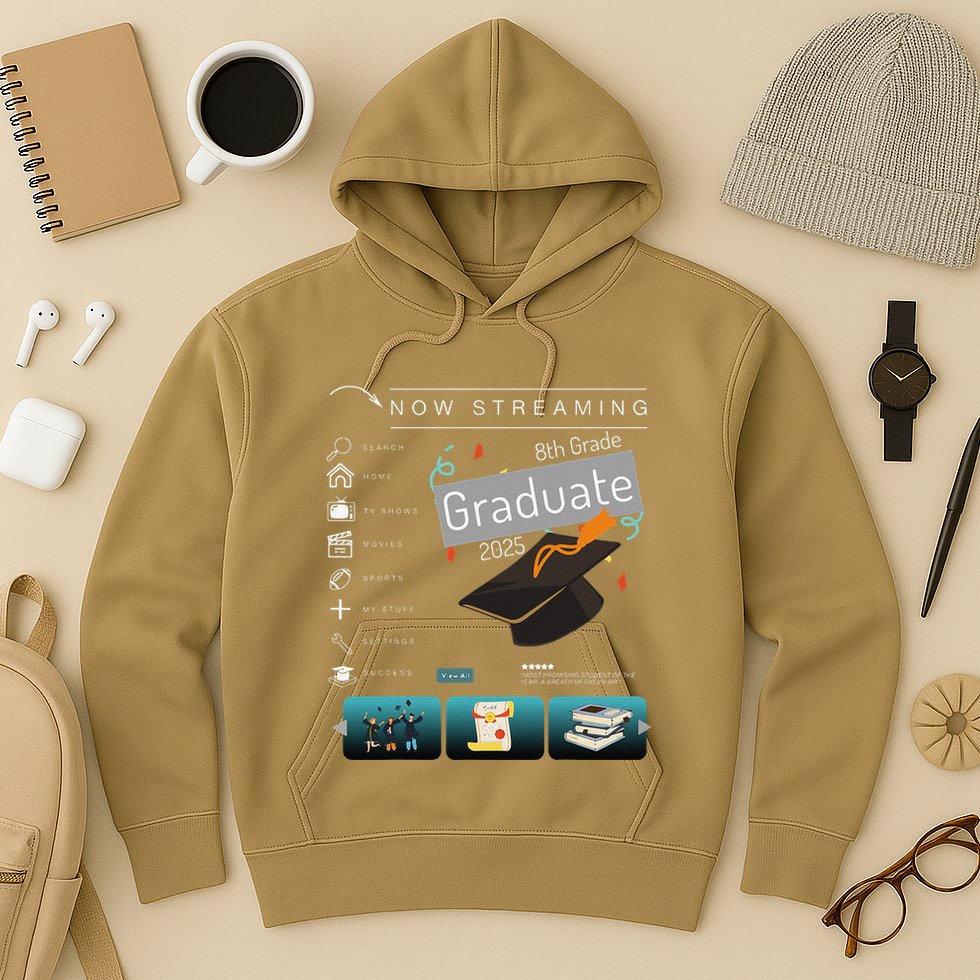 Now Streaming 8th Grade Graduation 2025 Funny Graduate Quote .Png Hoodie