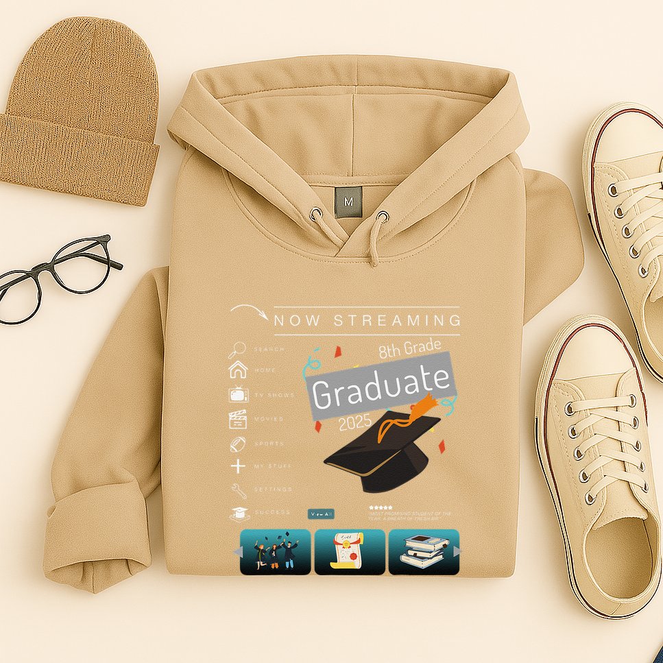 Now Streaming 8th Grade Graduation 2025 Funny Graduate Quote .Png Hoodie