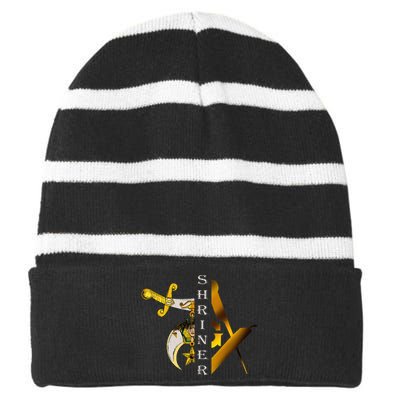 Noble Shriner And Mason Classic Symbol Striped Beanie with Solid Band