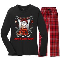 Never Sleep Again Scary Horror Nightmare Halloween Costume Women's Long Sleeve Flannel Pajama Set 