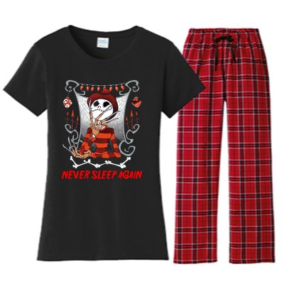 Never Sleep Again Scary Horror Nightmare Halloween Costume Women's Flannel Pajama Set