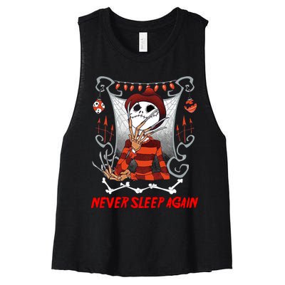 Never Sleep Again Scary Horror Nightmare Halloween Costume Women's Racerback Cropped Tank