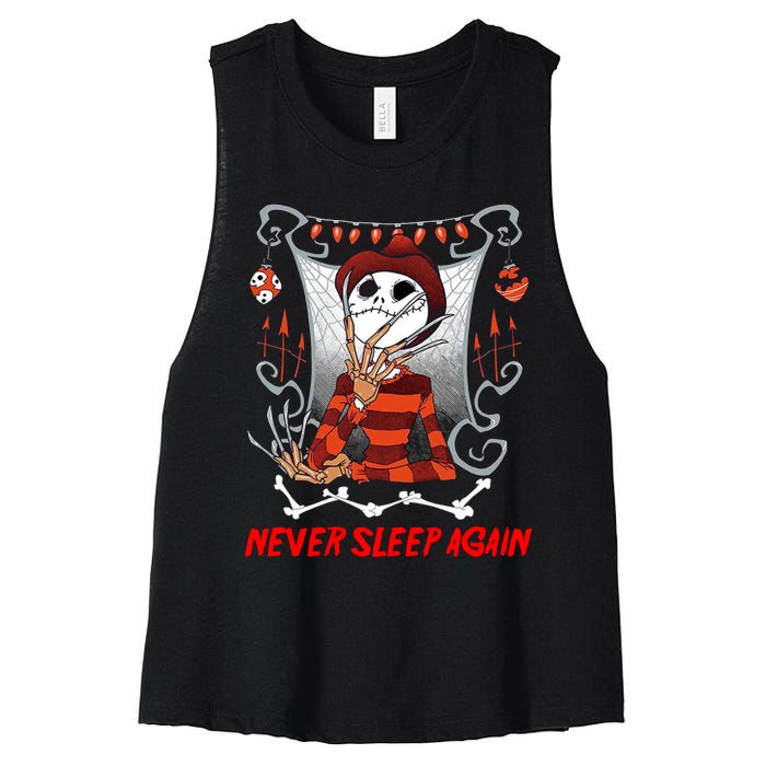 Never Sleep Again Scary Horror Nightmare Halloween Costume Women's Racerback Cropped Tank