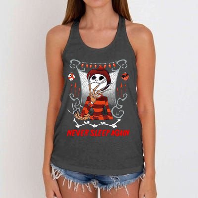 Never Sleep Again Scary Horror Nightmare Halloween Costume Women's Knotted Racerback Tank