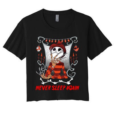 Never Sleep Again Scary Horror Nightmare Halloween Costume Women's Crop Top Tee