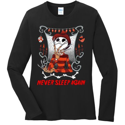 Never Sleep Again Scary Horror Nightmare Halloween Costume Ladies Long Sleeve Shirt