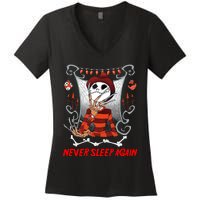 Never Sleep Again Scary Horror Nightmare Halloween Costume Women's V-Neck T-Shirt