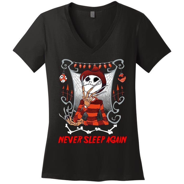 Never Sleep Again Scary Horror Nightmare Halloween Costume Women's V-Neck T-Shirt