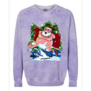 Naked Santa Adult Xmas Humor Drunk Santa Claus On Christmas Long Sleeve Colorblast Crewneck Sweatshirt