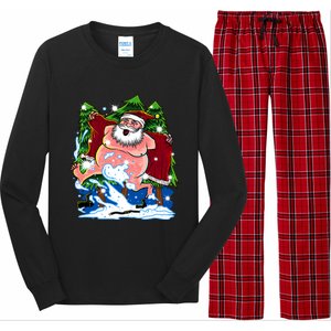 Naked Santa Adult Xmas Humor Drunk Santa Claus On Christmas Long Sleeve Long Sleeve Pajama Set