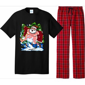 Naked Santa Adult Xmas Humor Drunk Santa Claus On Christmas Long Sleeve Pajama Set