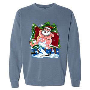 Naked Santa Adult Xmas Humor Drunk Santa Claus On Christmas Long Sleeve Garment-Dyed Sweatshirt