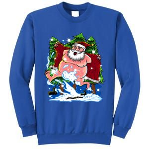 Naked Santa Adult Xmas Humor Drunk Santa Claus On Christmas Long Sleeve Sweatshirt