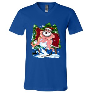 Naked Santa Adult Xmas Humor Drunk Santa Claus On Christmas Long Sleeve V-Neck T-Shirt