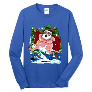 Naked Santa Adult Xmas Humor Drunk Santa Claus On Christmas Long Sleeve Tall Long Sleeve T-Shirt