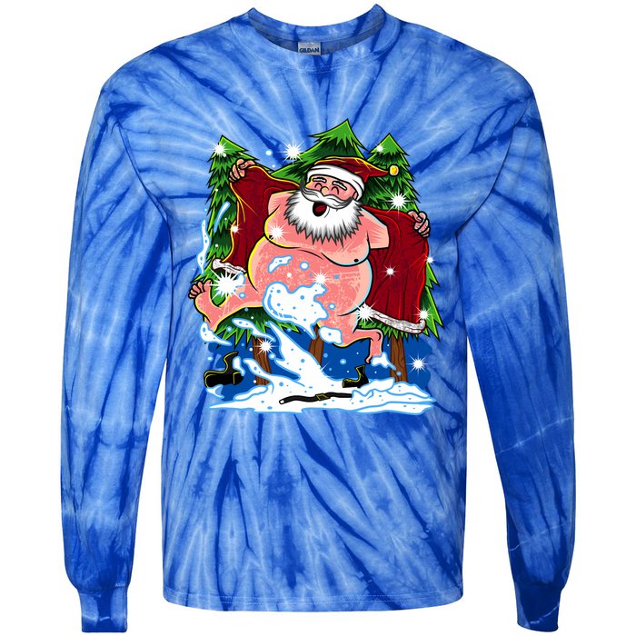 Naked Santa Adult Xmas Humor Drunk Santa Claus On Christmas Long Sleeve Tie-Dye Long Sleeve Shirt