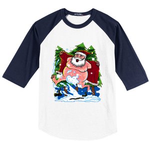 Naked Santa Adult Xmas Humor Drunk Santa Claus On Christmas Long Sleeve Baseball Sleeve Shirt