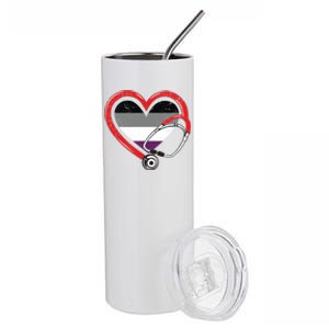 Nurse Stethoscope Asexual Lgbtq Pride Heart Rn Nursing Cool Gift Stainless Steel Tumbler