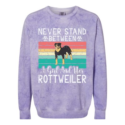 Never Stand Between A Girl And Her Rottweiler Colorblast Crewneck Sweatshirt