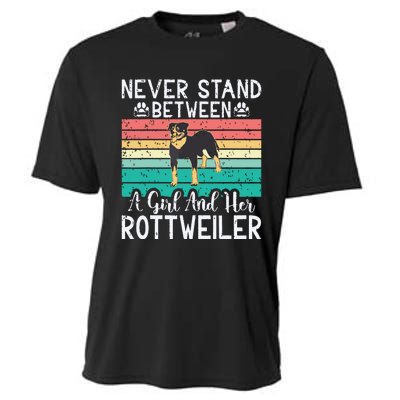 Never Stand Between A Girl And Her Rottweiler Cooling Performance Crew T-Shirt