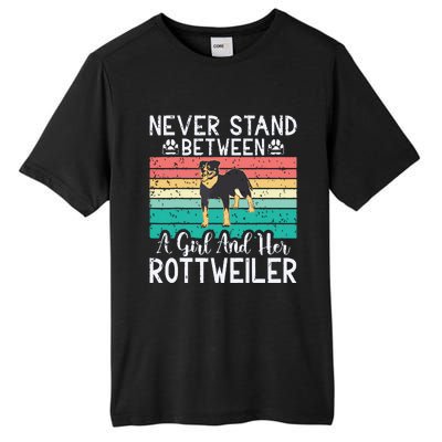 Never Stand Between A Girl And Her Rottweiler Tall Fusion ChromaSoft Performance T-Shirt