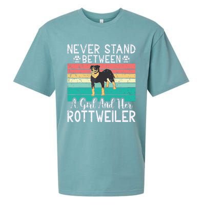 Never Stand Between A Girl And Her Rottweiler Sueded Cloud Jersey T-Shirt