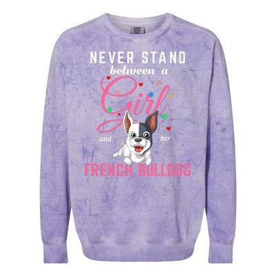 Never Stand Between A Girl And Her French Bulldog Colorblast Crewneck Sweatshirt