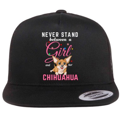 Never Stand Between A Girl And Her Chihuahua Flat Bill Trucker Hat