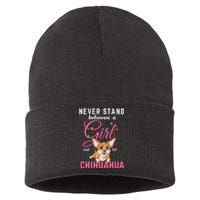 Never Stand Between A Girl And Her Chihuahua Sustainable Knit Beanie