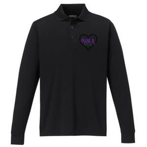 Nola Strong Black Heart Support New Orleans Pray Louisiana Performance Long Sleeve Polo