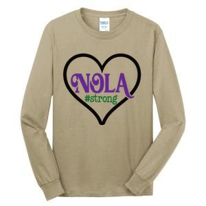 Nola Strong Black Heart Support New Orleans Pray Louisiana Tall Long Sleeve T-Shirt