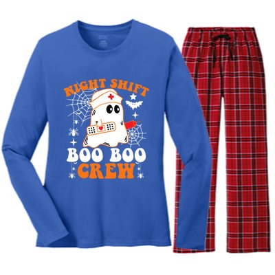 Night Shift Boo Boo Crew Gift Funny Nurse Ghost Halloween Gift Women's Long Sleeve Flannel Pajama Set 