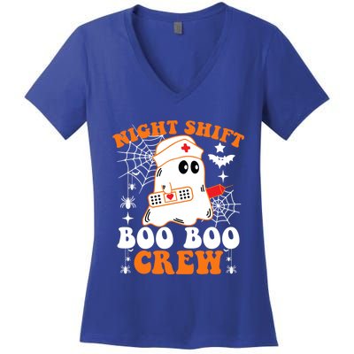 Night Shift Boo Boo Crew Gift Funny Nurse Ghost Halloween Gift Women's V-Neck T-Shirt