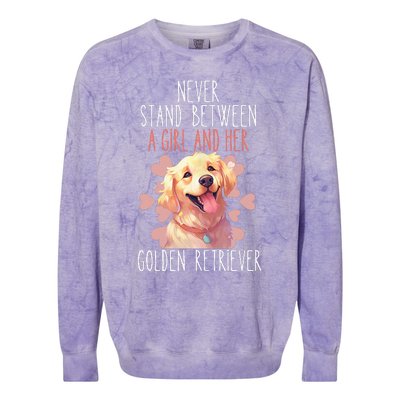 Never Stand Between A And Her Golden Retriever Dog Love Colorblast Crewneck Sweatshirt