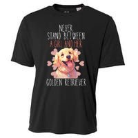 Never Stand Between A And Her Golden Retriever Dog Love Cooling Performance Crew T-Shirt