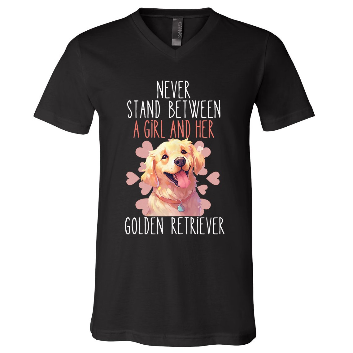 Never Stand Between A And Her Golden Retriever Dog Love V-Neck T-Shirt