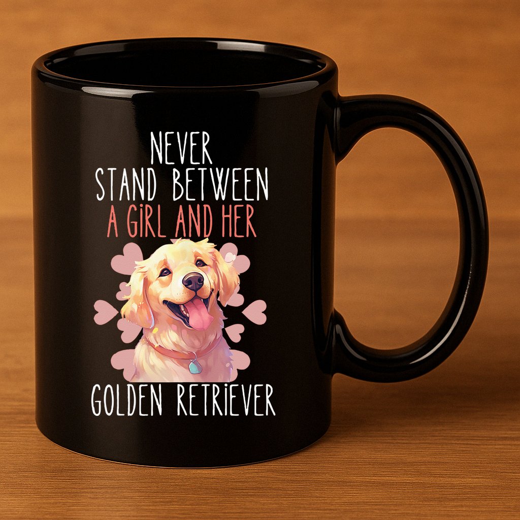 Never Stand Between A And Her Golden Retriever Dog Love 11oz C Handle Ceramic Mug